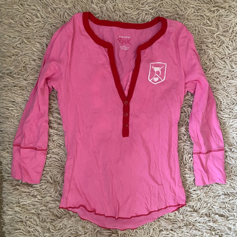 Vintage rare Pink Victoria’s Secret HTF henley “ 80 pink” women’s size S